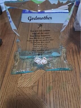Vintage glass "Godmother" Plaque 25-30 Years Old Made In Canada